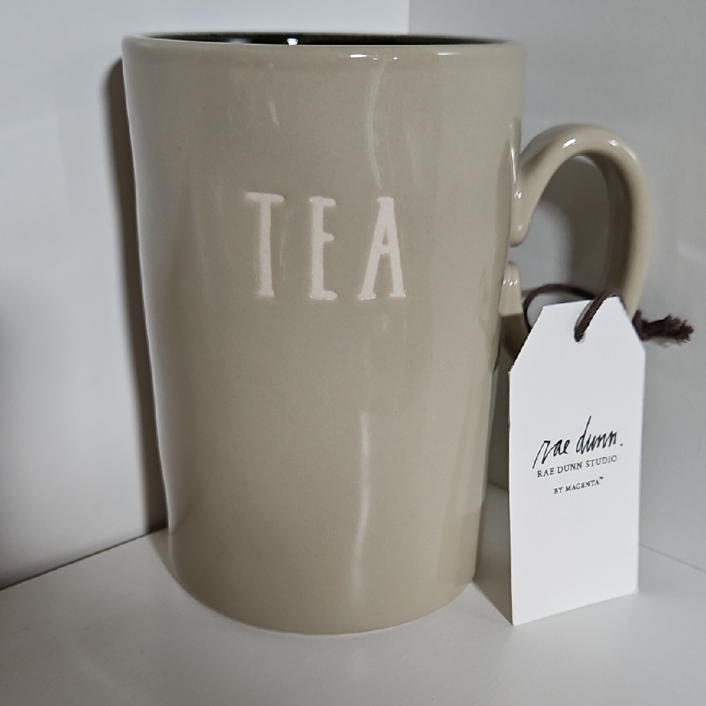 NWT Rae Dunn Studio "TEA" Mug with Embossed Plus Signs & Blue Interior